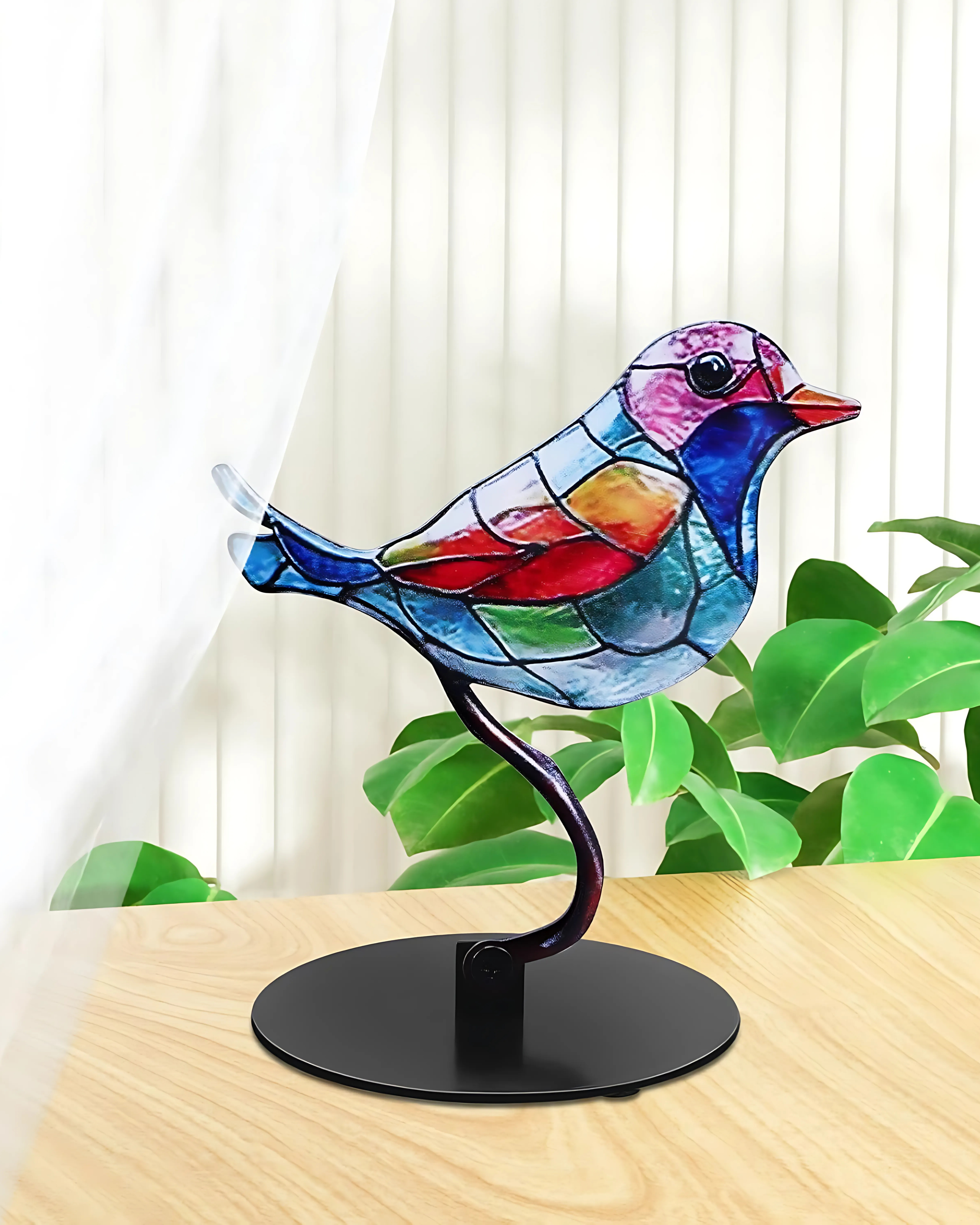 Dekorative Tischlampe Buntglas Vogel – Farbenfrohe Atmosphäre mit Künstlerischem Ausdruck