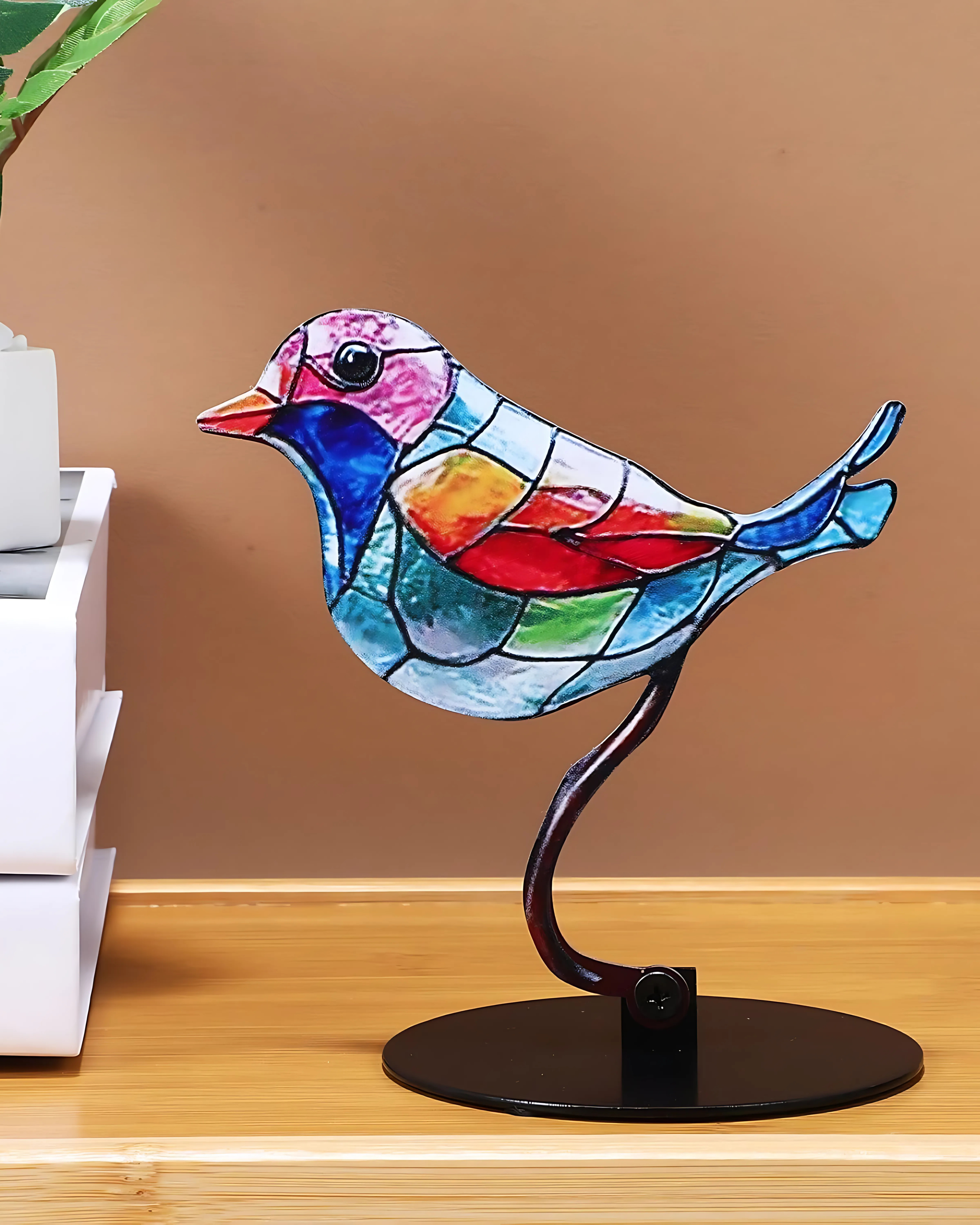 Dekorative Tischlampe Buntglas Vogel – Farbenfrohe Atmosphäre mit Künstlerischem Ausdruck