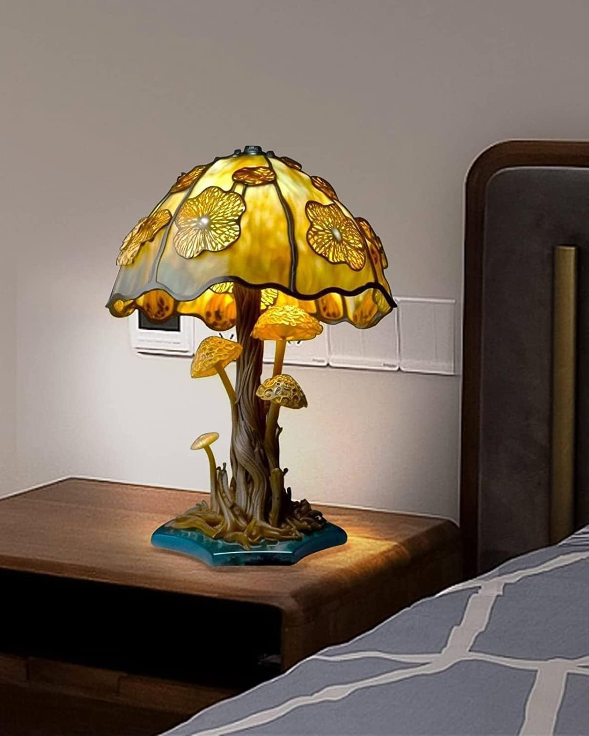 Dekorative Tischlampe Blumenpilz – Bunte Glasleuchte
