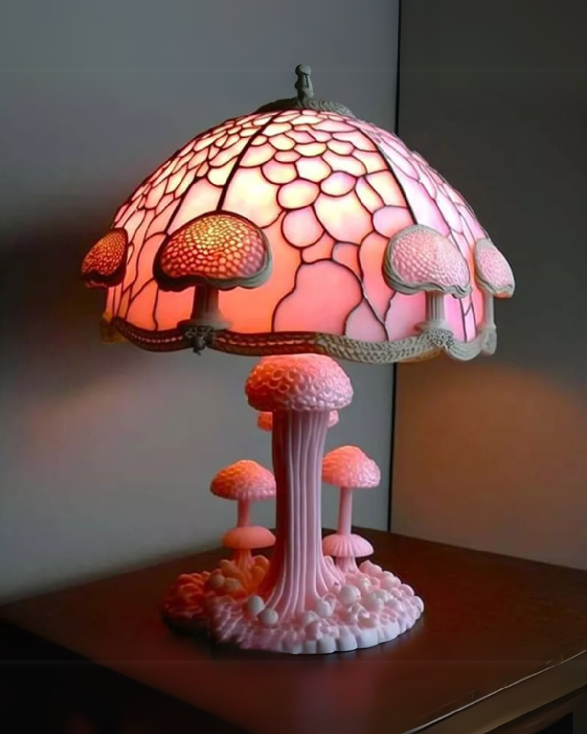 Dekorative Tischlampe Blumenpilz – Bunte Glasleuchte