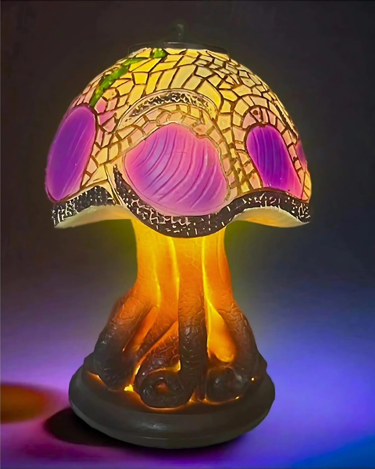 Dekorative Tischlampe Blumenpilz – Bunte Glasleuchte