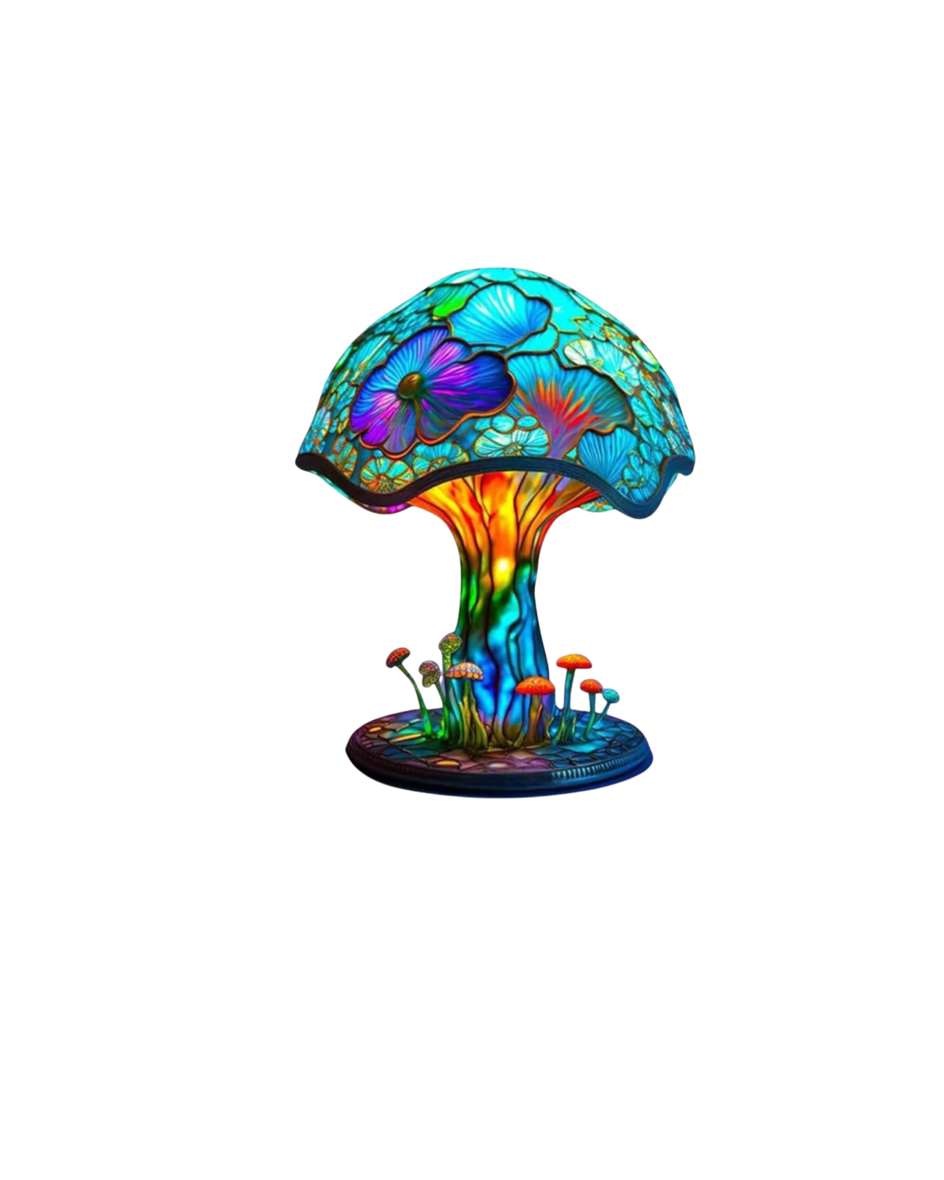 Dekorative Tischlampe Blumenpilz – Bunte Glasleuchte