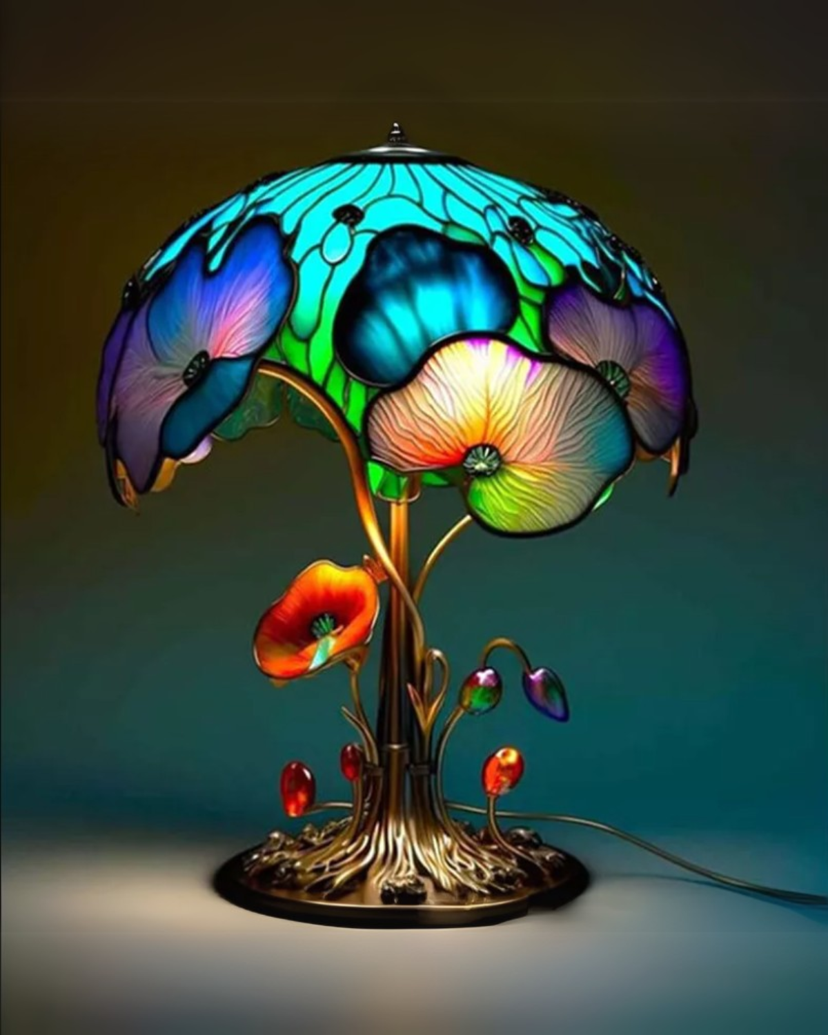 Dekorative Tischlampe Blumenpilz – Bunte Glasleuchte
