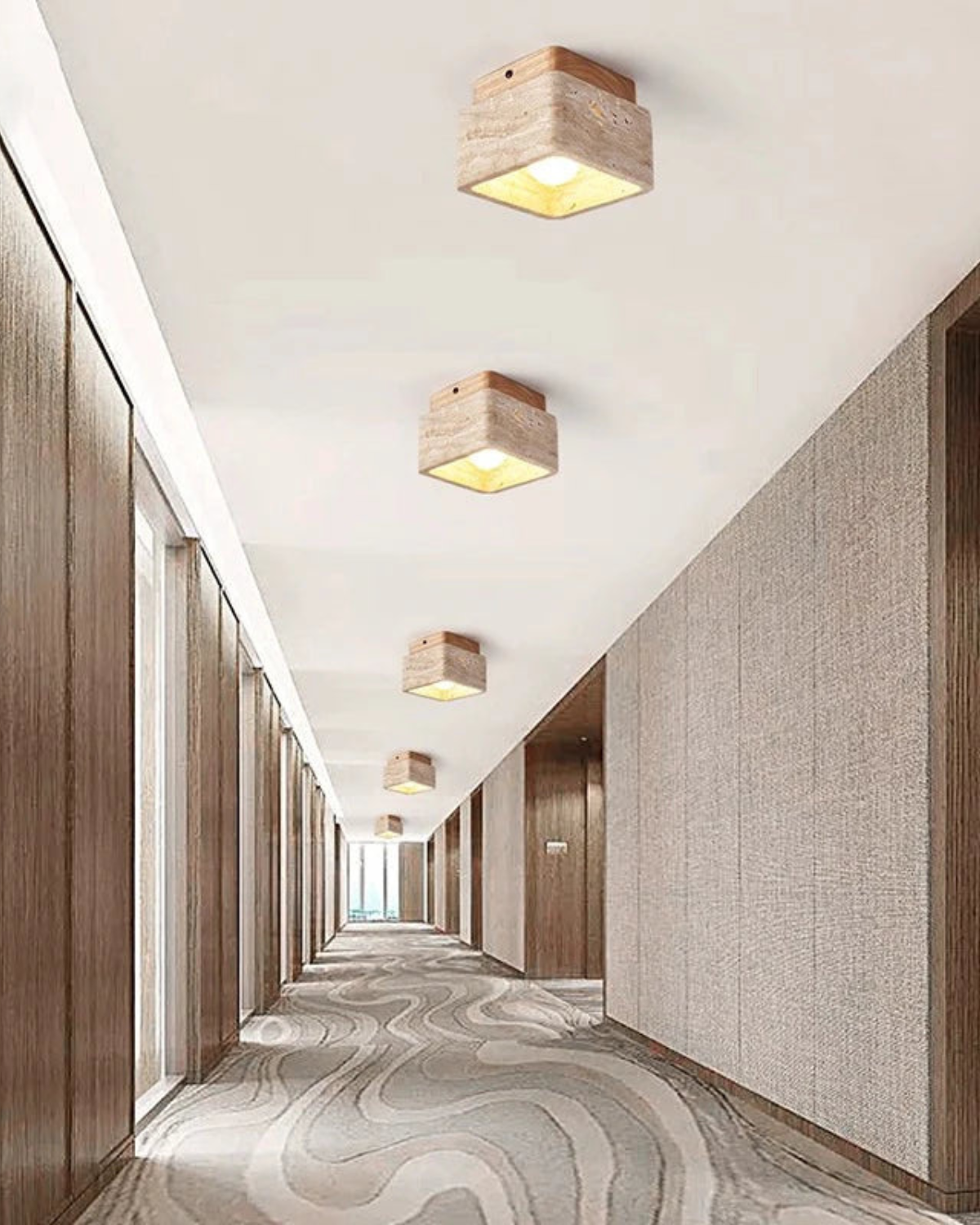 Deckenlampe aus Travertin und Holz – Minimalistische LED-Beleuchtung