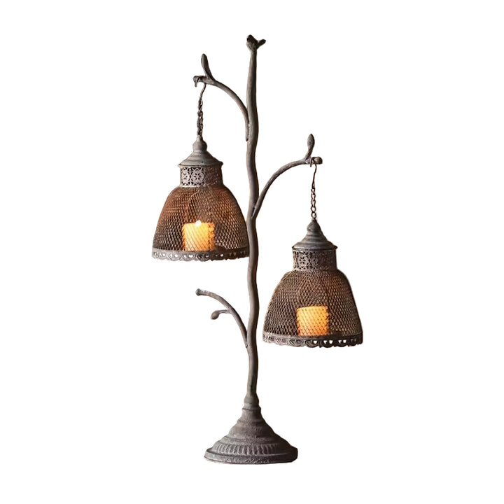 Zweigförmiger Kerzenhalter mit Zwei Laternen