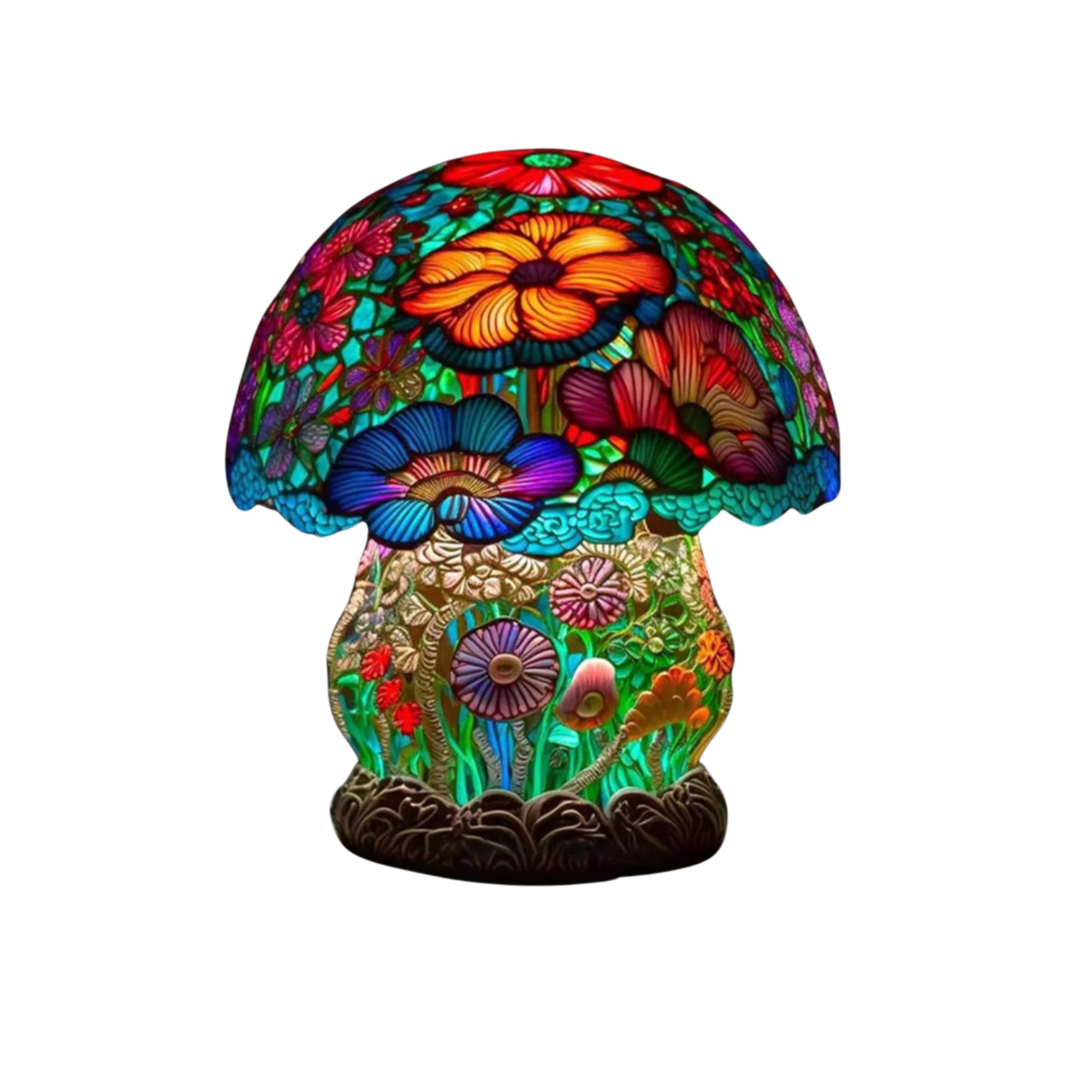 Dekorative Tischlampe Blumenpilz – Bunte Glasleuchte