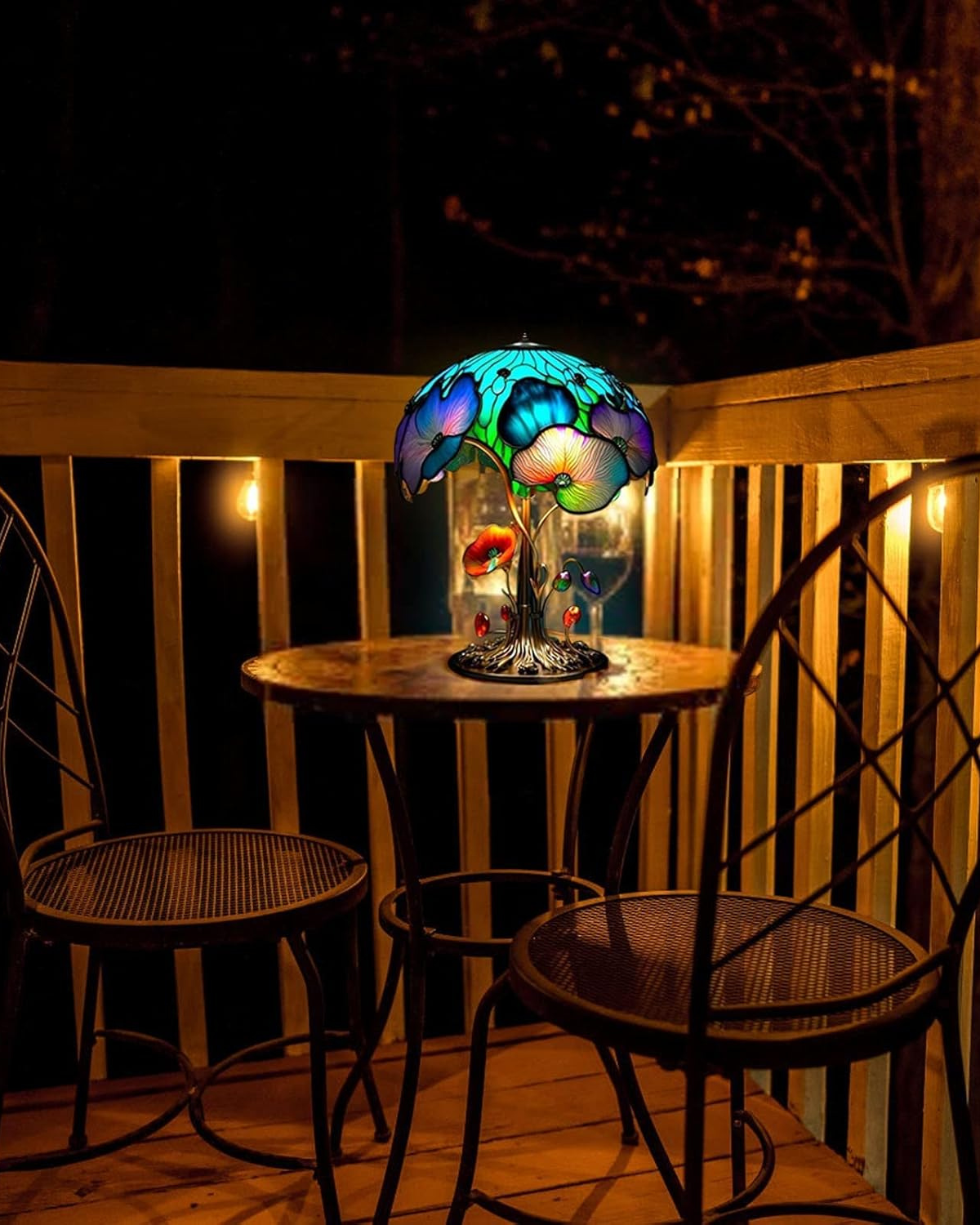 Dekorative Tischlampe Blumenpilz – Bunte Glasleuchte